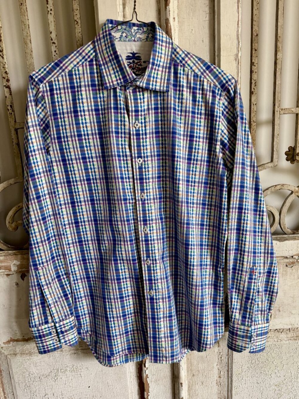 Robert Graham Classic Fit Multi-Color Plaid Shirt Embroidered Detail Size Small